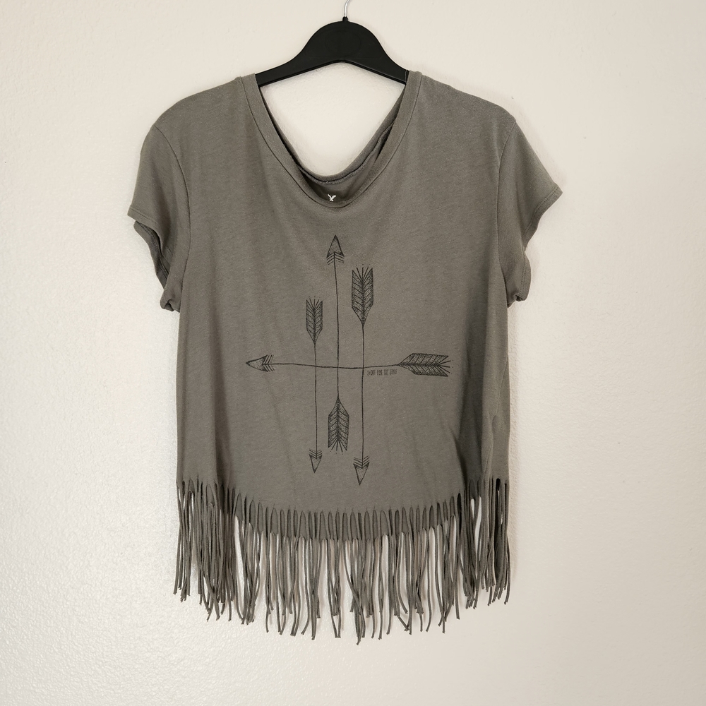 American Eagle Outfitters Fringe Hem Crop Top - Gray